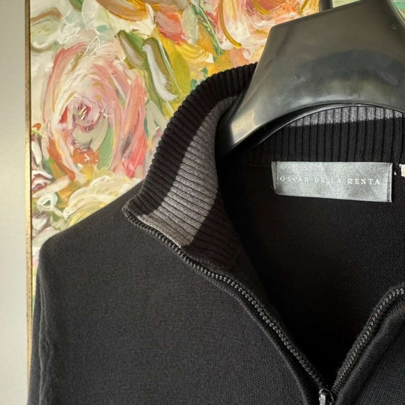 Oscar de la Renta Men’s Quarter Zip Sweater – Black - Picture 4 of 10